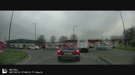 Motorcyclist rolls on car bonnet after collision