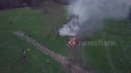 Drone footage of Navan Fire Service attending a double car fire.