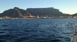 Approaching shot of Table Mountain filmed from a yacht