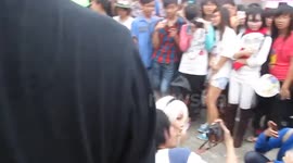 Japanese cosplay girl shows her panties at cosplay fair