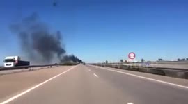Car Fire On Highway  Casablanca-Marrakech  In Morocco // 22_02_2014