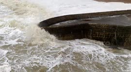 Massive Waves Lashing Groyne On Brighton Seafront - Short Clip