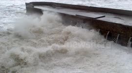 Massive Waves Lashing Groyne & Beach On Brighton Seafront - Long Clip