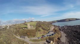 Ariel view of Wembury beach, Near plymouth,  Storms have taken the sand away, Devon uk