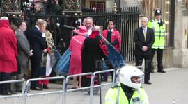 Queen and Prince Philip depart Westminster Abbey Commonwealth Day celebration as bells ring out