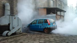 Car burnout stunt goes wrong