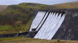 Elan Valley dams in flood