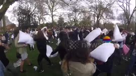 Feathers fly at World Pillow Fight Day event in London