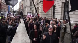 London: Anti-fascist demonstrators block far-right march in Westminster