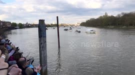 2017 Boat Race Flotilla causes Chiswick Pier boats to crash around