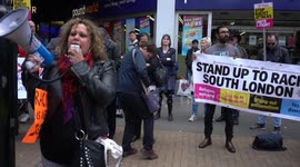 A Refugee speaks at the demonstration against home growth terror gangs attacks a 17 year old asylum in Croydon
