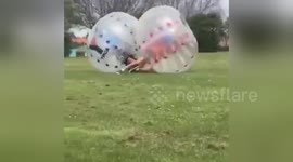 Extreme zorb fail in New Zealand sends two schoolfriends flying