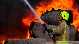 Large tyre fire in Beeston, Leeds, UK
