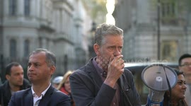 Speaker of Stop The War Coalition Deputy Chris Nineham protests No to Trump's attack on Syria,London,UK