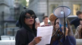 Maz Saleem of Stop The War Coalition protest against Trump strike on Syria