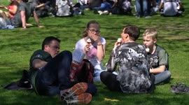 Tourists enjoy spring sunshine in St James Park