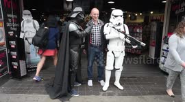 Lord Vader From Star Wars promotes Star Wars Rouge One outside of HMV in Oxford Street