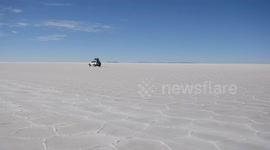 Driving on the Salar de Uyuni in Bolivia