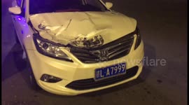 Tyre dropping from semitrailer smashes vehicle on motorway