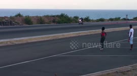 Motorcyclist crashes while performing high speed wheelie