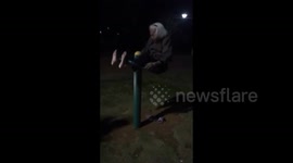 Granny shows off workout skills on fitness equipment