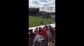 Football mascots fighting and having a race!