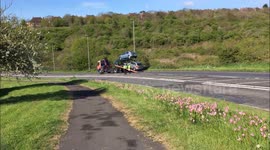 18th April 2017 Morning - A2038 King George VI Avenue Brighton Snakey Hill Road closed due to overturned Car