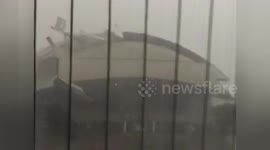 Strong winds blow roof off stadium in China