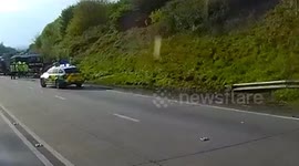 Dash Cam Car on its roof blocking road on the A303 Ilminster Rd