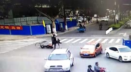 Horse rider knocks down elderly cyclist on busy road