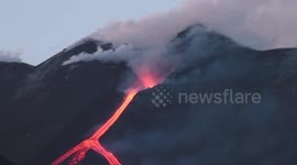 Mount Etna erupts at sunset creating impressive scenes