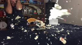 Dad 'pranked' by son with exploding birthday cake