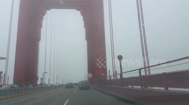 Dash cam foggy Golden Gate Bridge