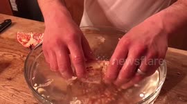 Viva Frei shows how he deseeds pomegranates without staining his shirt