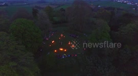 Drone View Of Beltane Fire Festival At Tullyhogue Fort