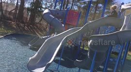 Grandmom falls off slide