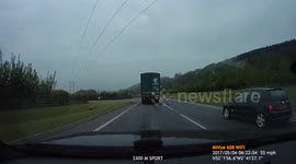 UK Bad Drivers : Speeding Renault driver cheats death in near miss with TWO HGV's!