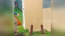 Builders play cruel outdoor toilet prank on colleague