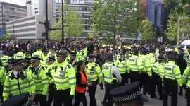 South East Alliance’s far-right escort by hundreds of police back to Croydon Station,London,UK.