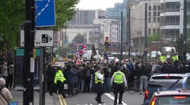 Hundreds of demonstrators clash as rival far-right marchers meet anti-fascists, London,UK