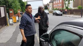 collared shoplifter walks away