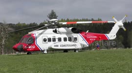 HM Coastguard Sikorsky helicopter G-MCGI takes off from Deeside MAYDAY! event