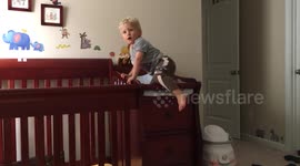 Agile toddler manages to escape from crib
