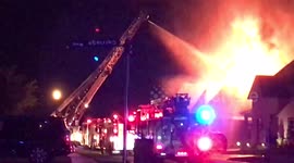 Just happened! Huge House Fire Engulfs House FireFighter In Lightning Storm