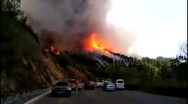 Major mountain fire caused by firecrackers in northern China