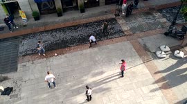 English tourist Street Football in Madrid