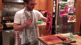 YouTuber inflates lamb lungs with a bike pump