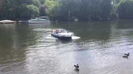 Amphibious car casually exits the Thames at Richmond