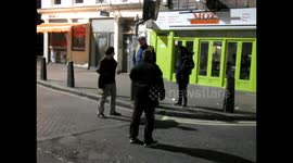 (WARNING some  STRONG LANGUAGE)Hilarious drunk passer- by disrupts filming of the  Michael Caine film  A NIGHT IN HATTON GARDEN