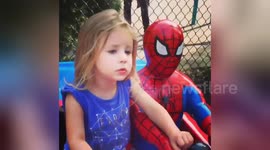 Three-year-old is devastated when Spider-Man can't come home with her